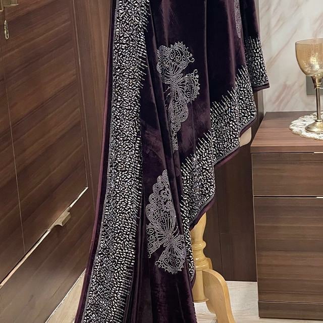 New Designer Party Wear Velvet Saree With Butterfly Diamond Work