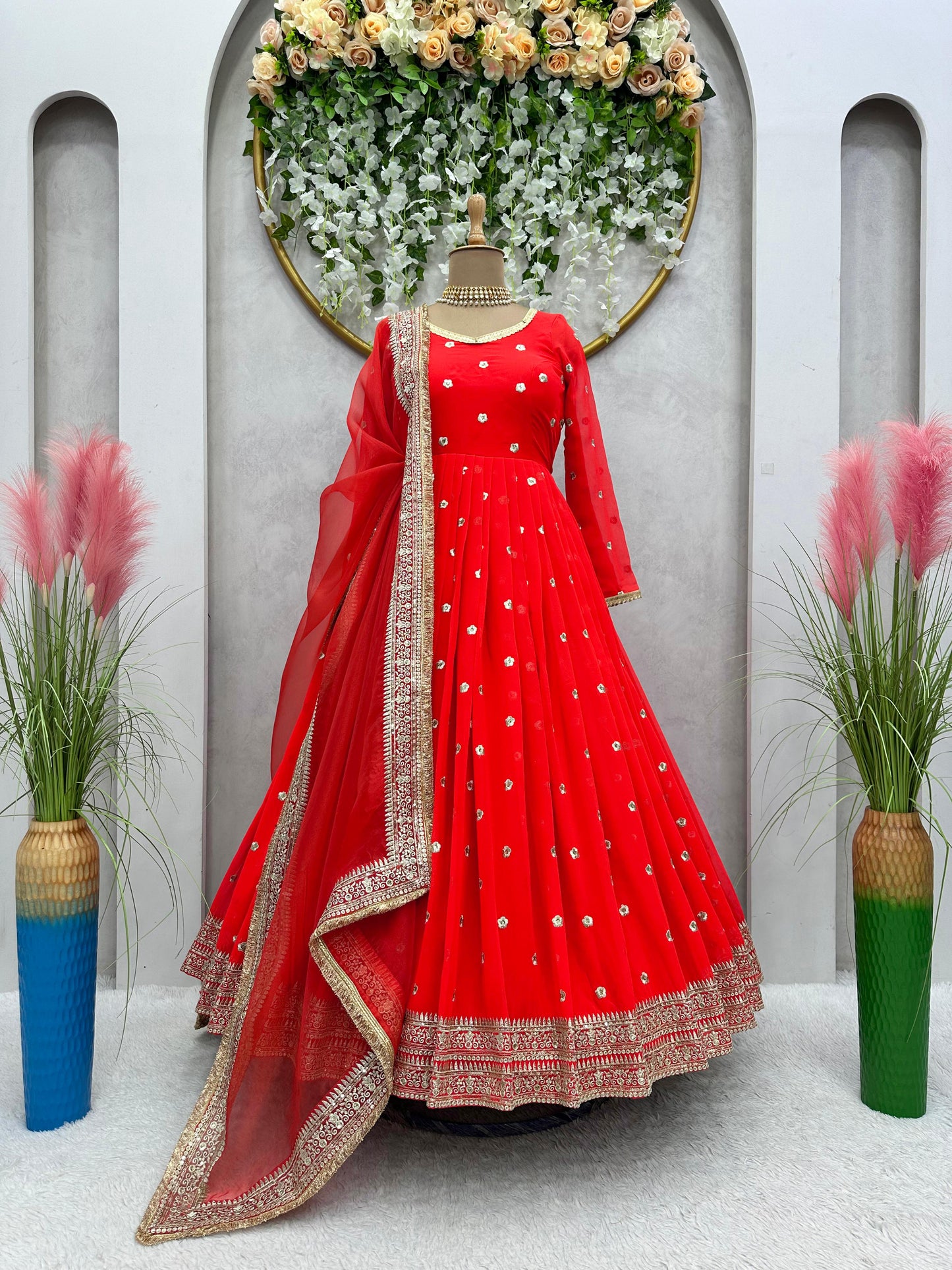 Beautiful  Foux georgette Gown with thread Sequence work