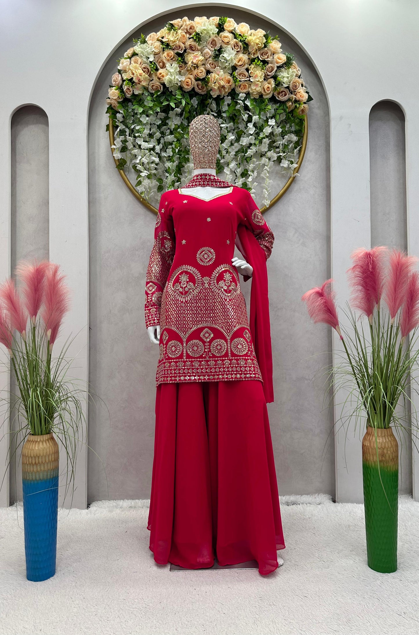 Beautiful Designer Suit And Sharara on Faux Georgette Febric