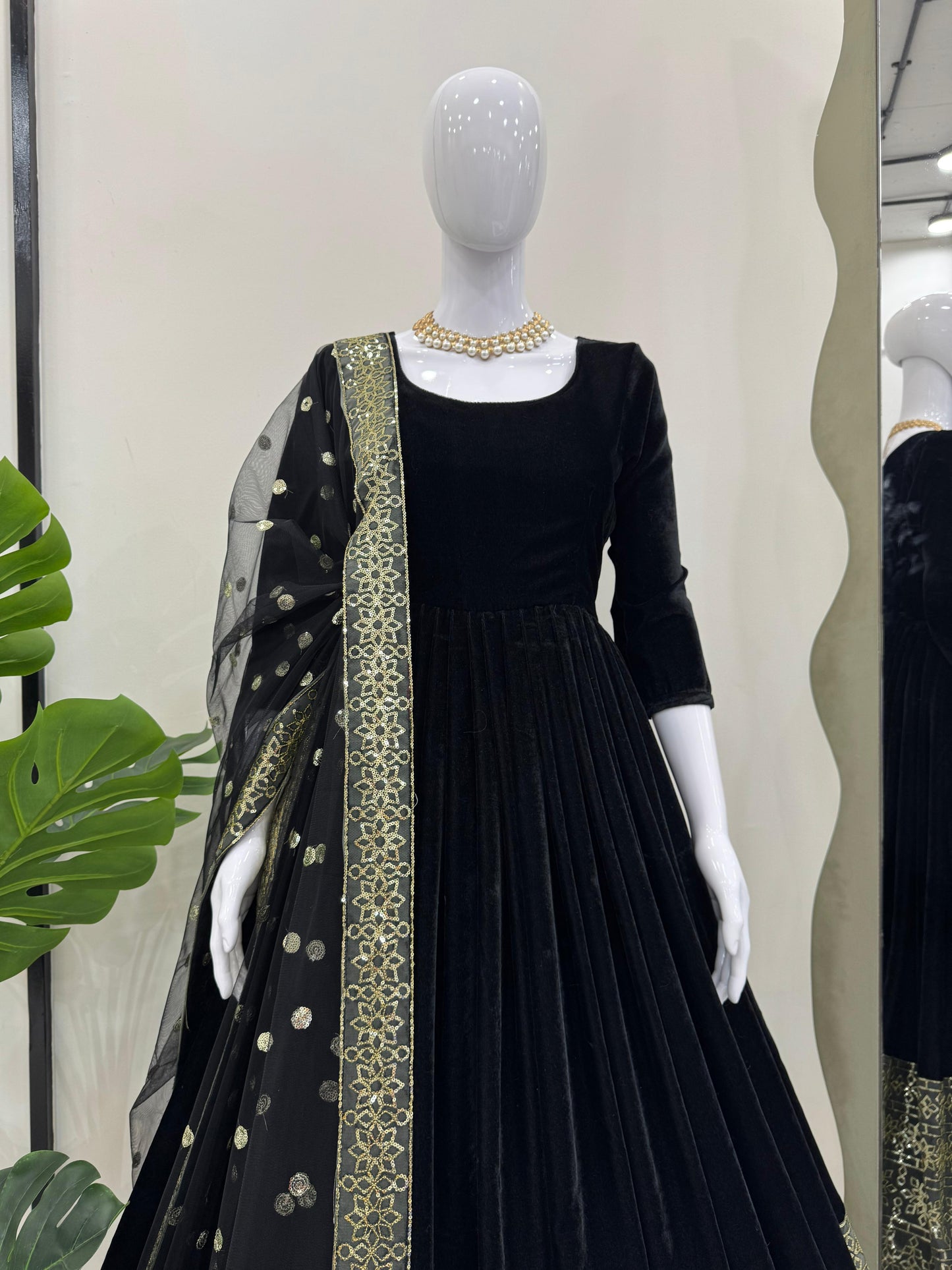 Trending Black Color Velvet Anarkali Gown with Dupatta