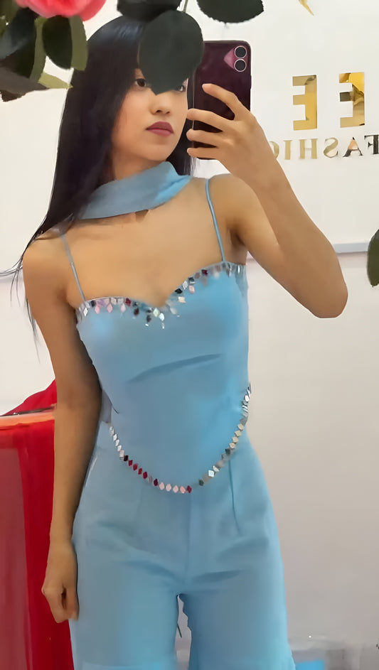 Sky Top & Sharara with Dupatta