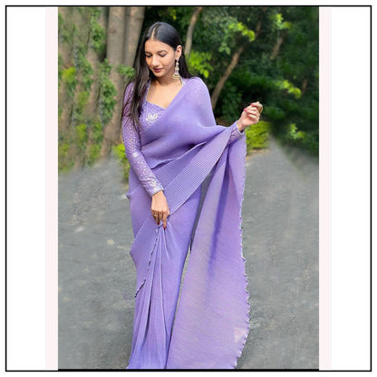 Most Tredning Lovender Color Beautiful Designer Saree