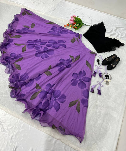 Designer Floral Print Black With Purple Color Lehenga Choli