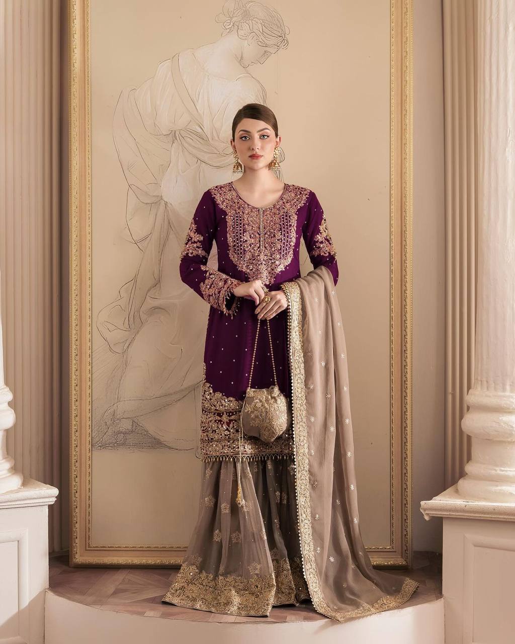 New Launching Georgette Suit with Beautiful fully Sequins Embroidered Georgette Sharara