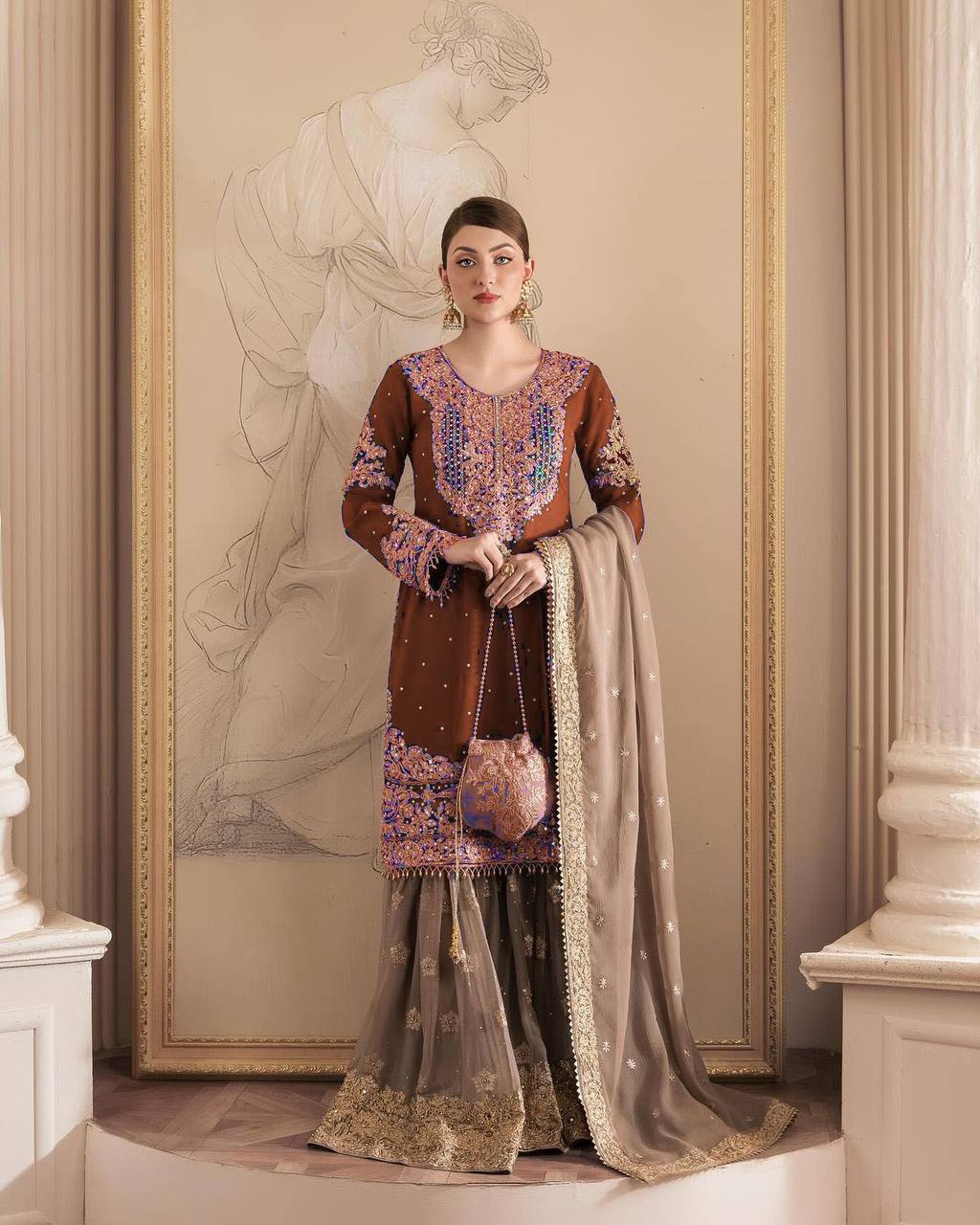 New Launching Georgette Suit with Beautiful fully Sequins Embroidered Georgette Sharara