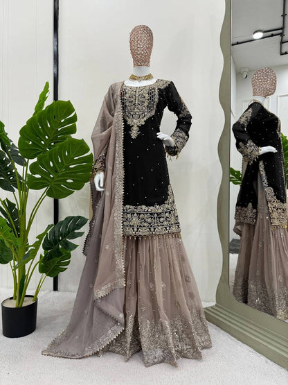 New Launching Georgette Suit with Beautiful fully Sequins Embroidered Georgette Sharara