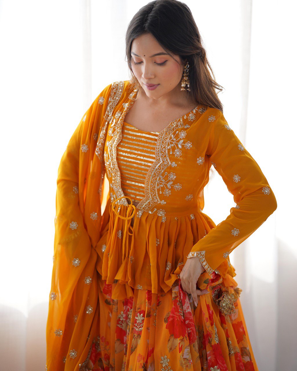 Orange Lehenga Choli with Koti
