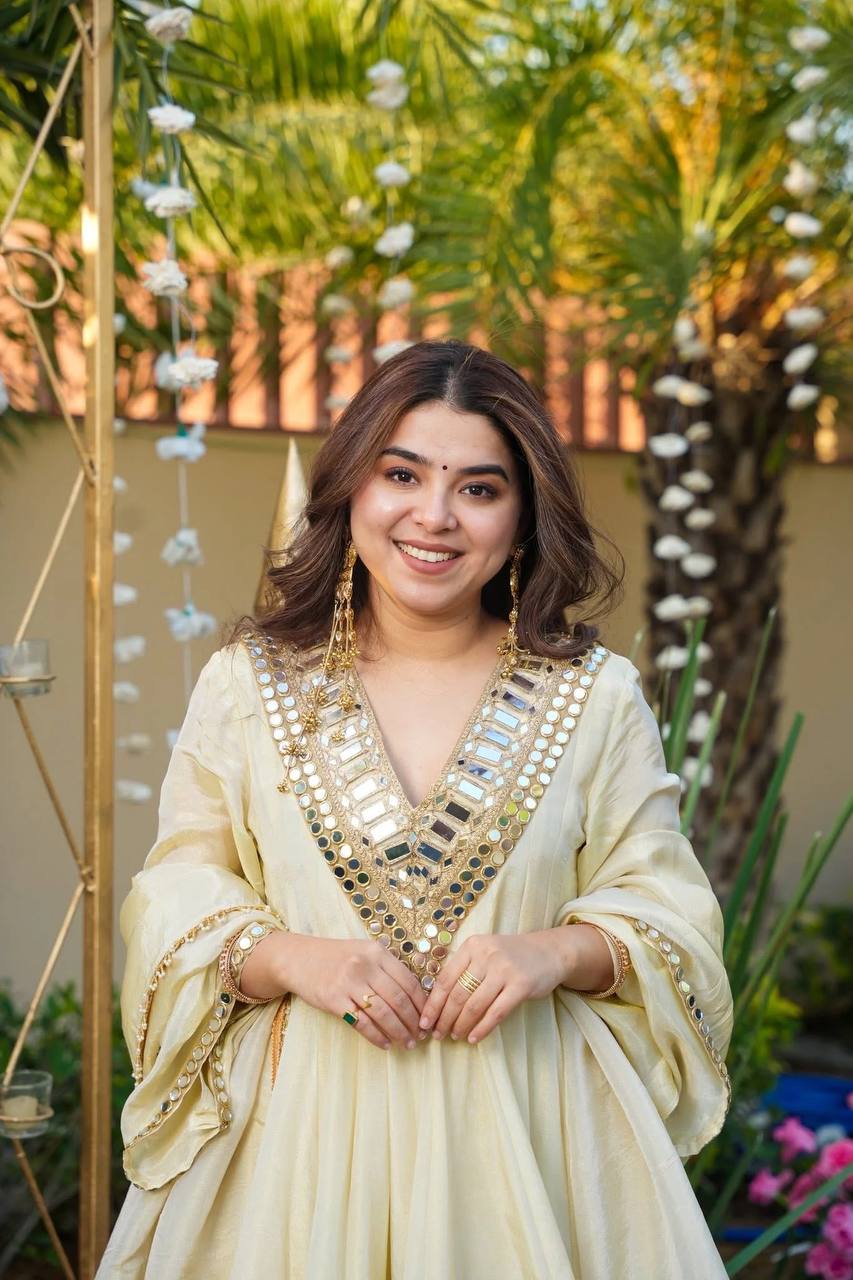 Real Mirror work Top and Palazzo with Dupatta