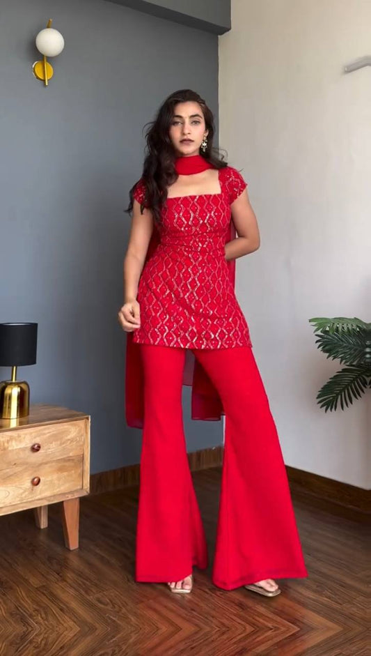 Trending Top with Bootcut Pant and Dupatta