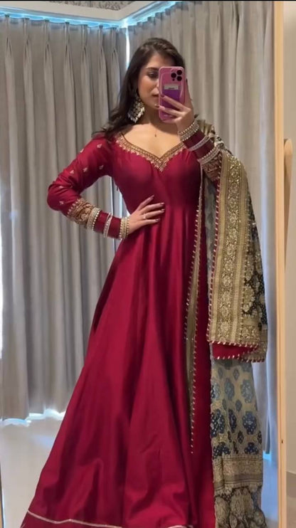 Chinon Anarkali Suit Thread with Sequence work