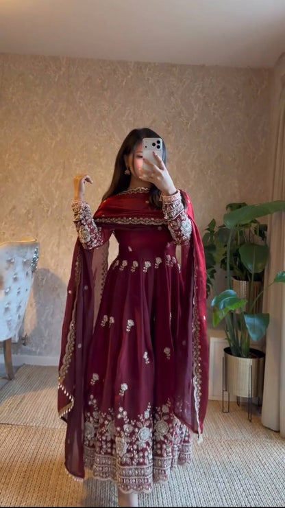 Maroon Fandy Anarkali Suit