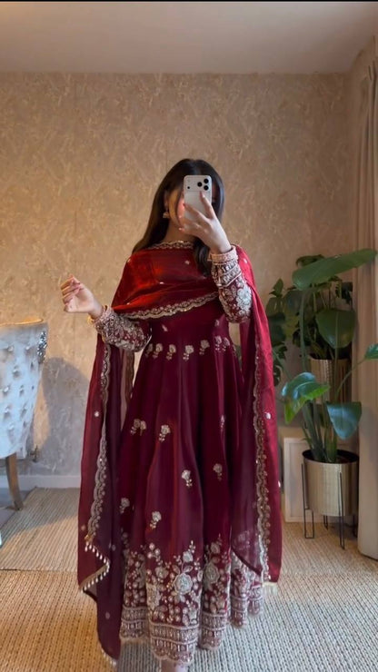 Maroon Fandy Anarkali Suit
