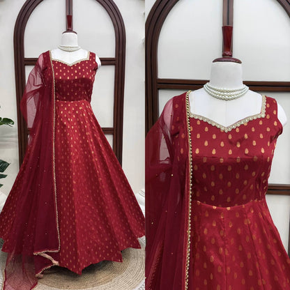 Maroon Jacquard Anarkali Suit