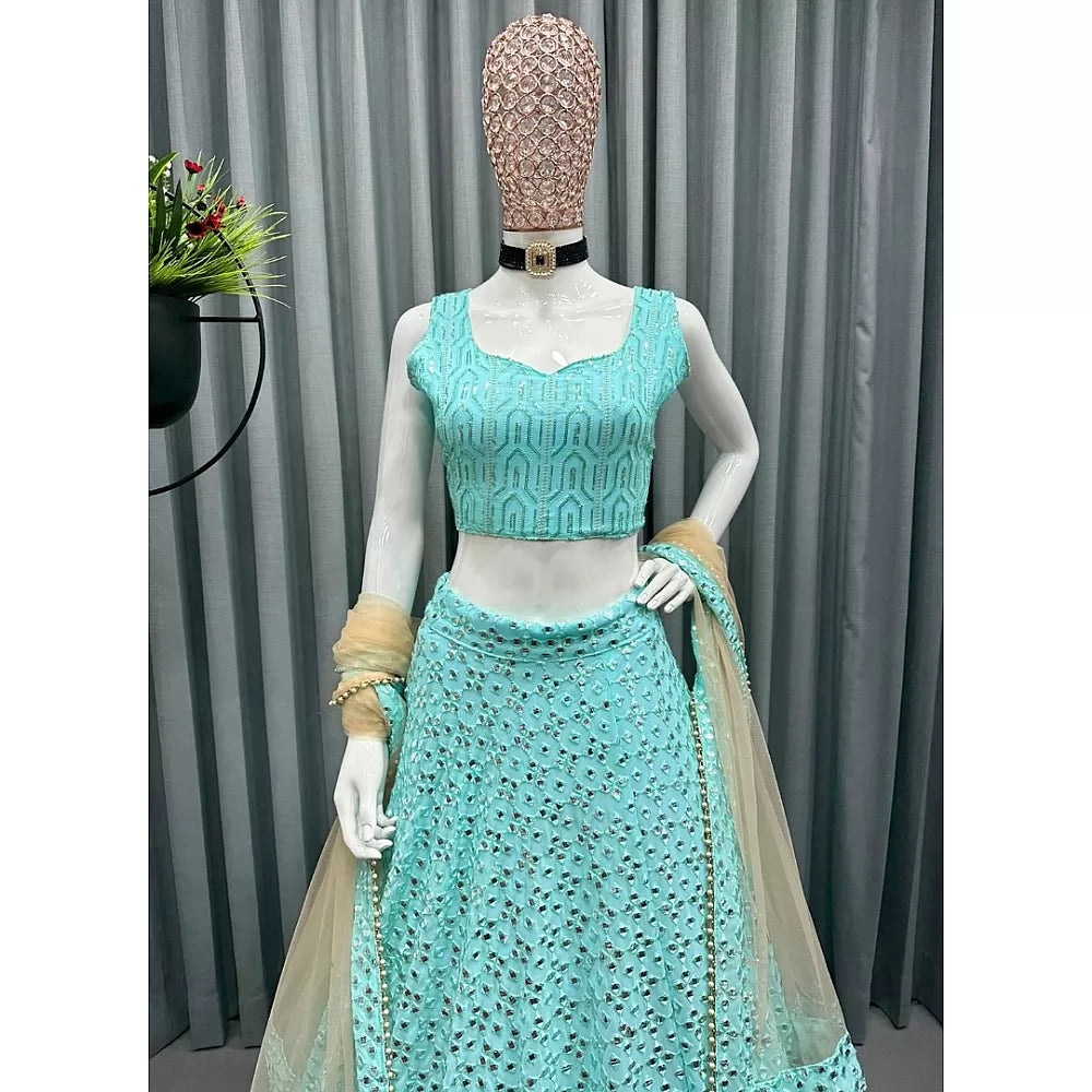 Sea green georgette heavy sequence embroidery work wedding lehenga choli