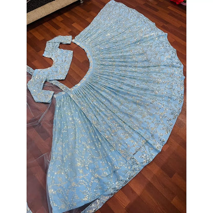 Sky blue georgette heavy embroidered wedding lehenga choli