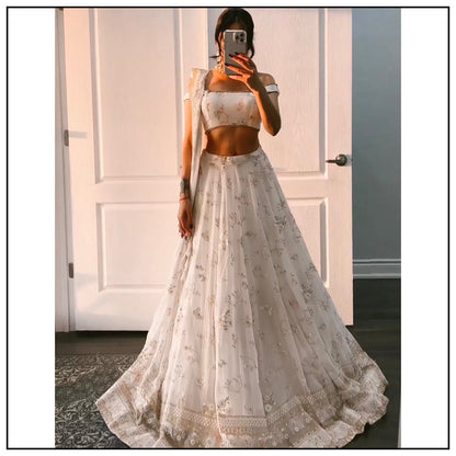 Most Attractive Party Wear White Sequin Work Lehenga Choli